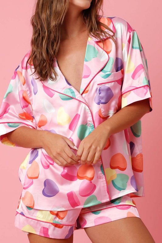 Candy Print Satin Pyjama Set