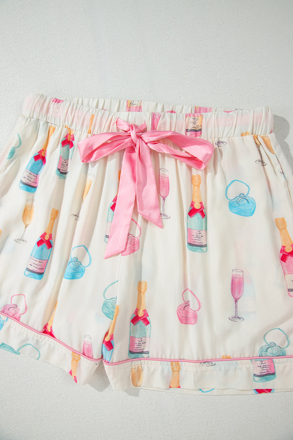 Wine Glass Print Bow Knot Pyjama Set