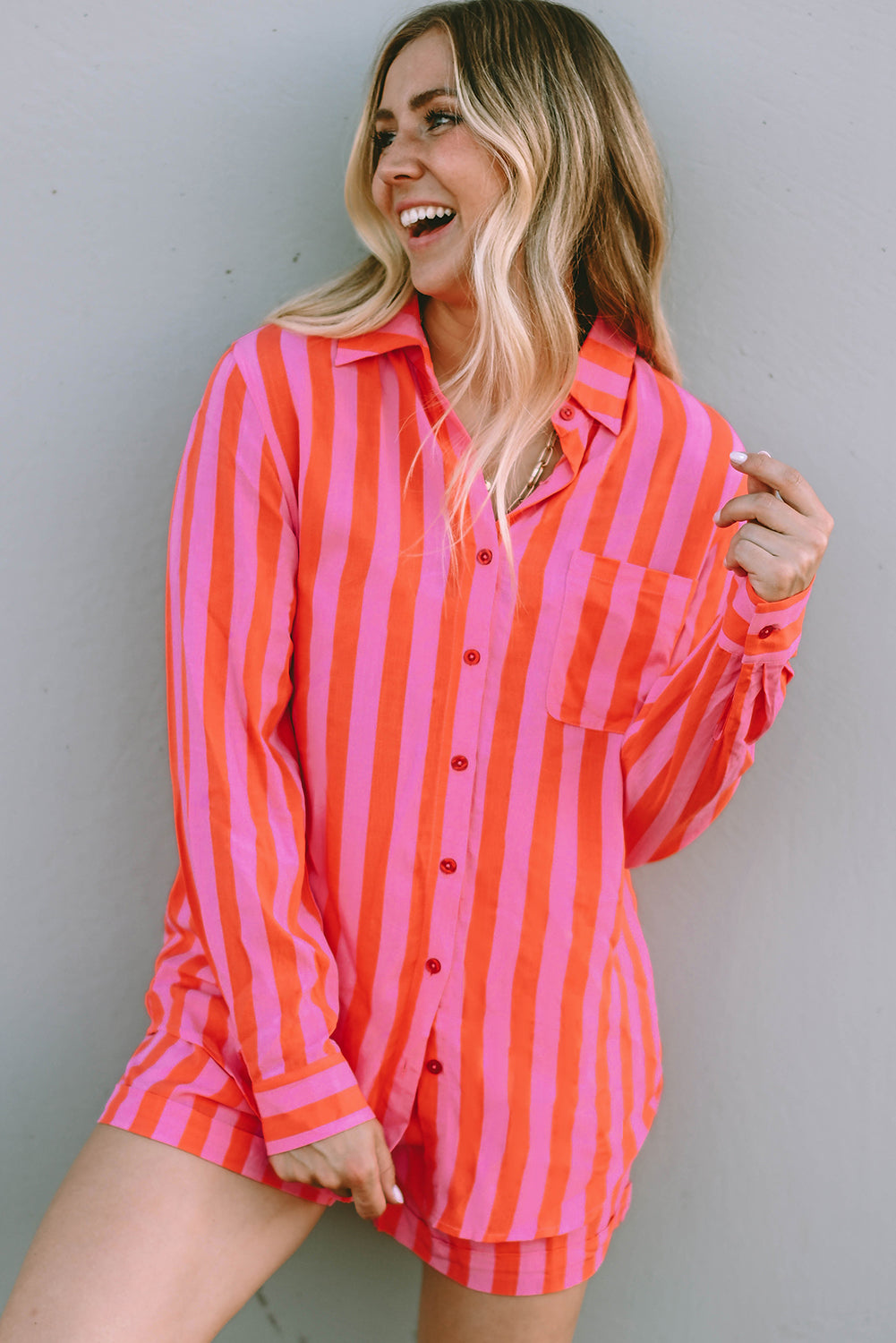 Orange & Pink Striped Pyjama Set