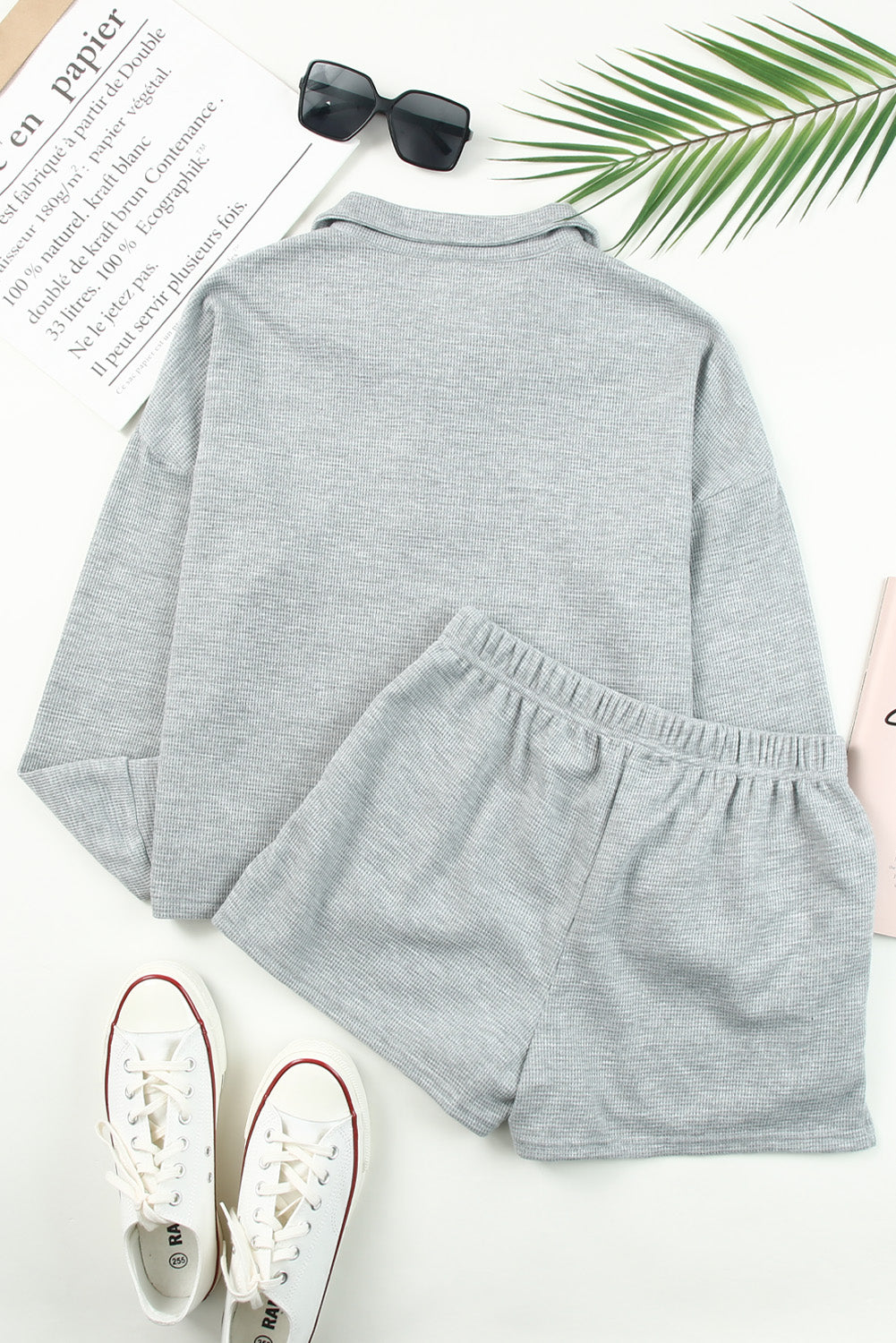 Gray Zipped Sweat and Shorts Set