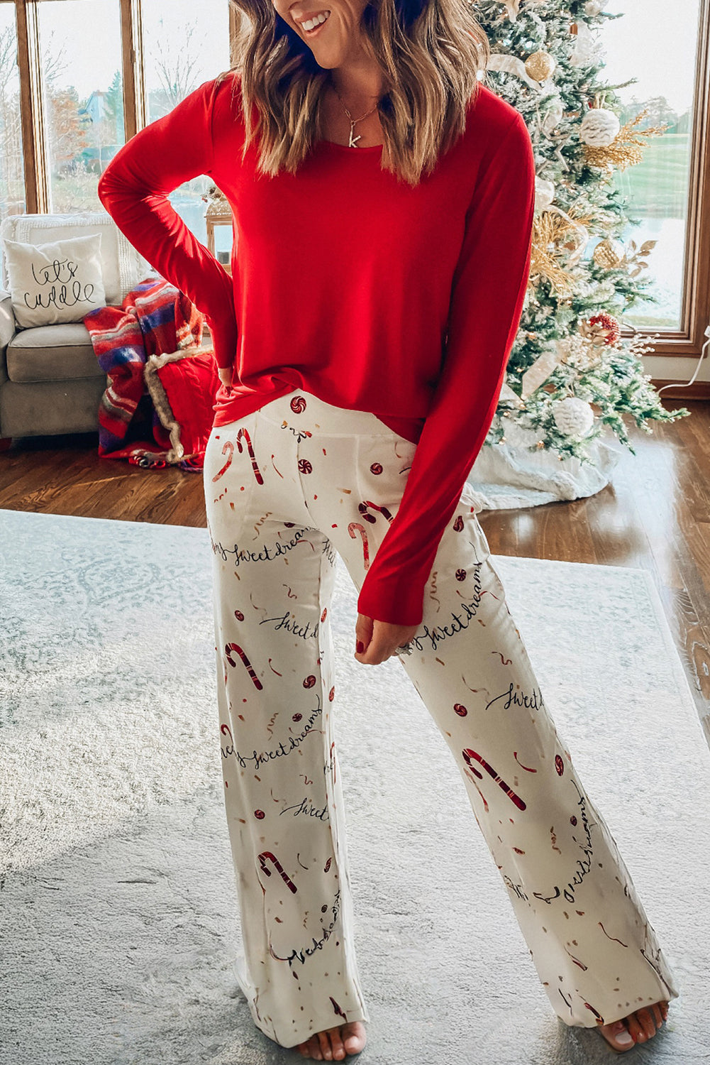 Red Top and Christmas Pants Lounge Set