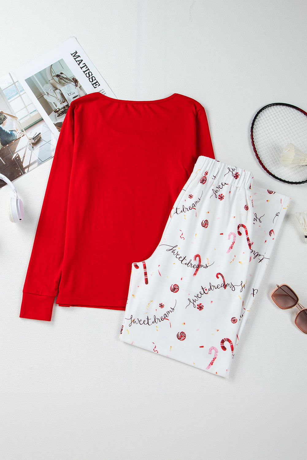 Red Top and Christmas Pants Lounge Set