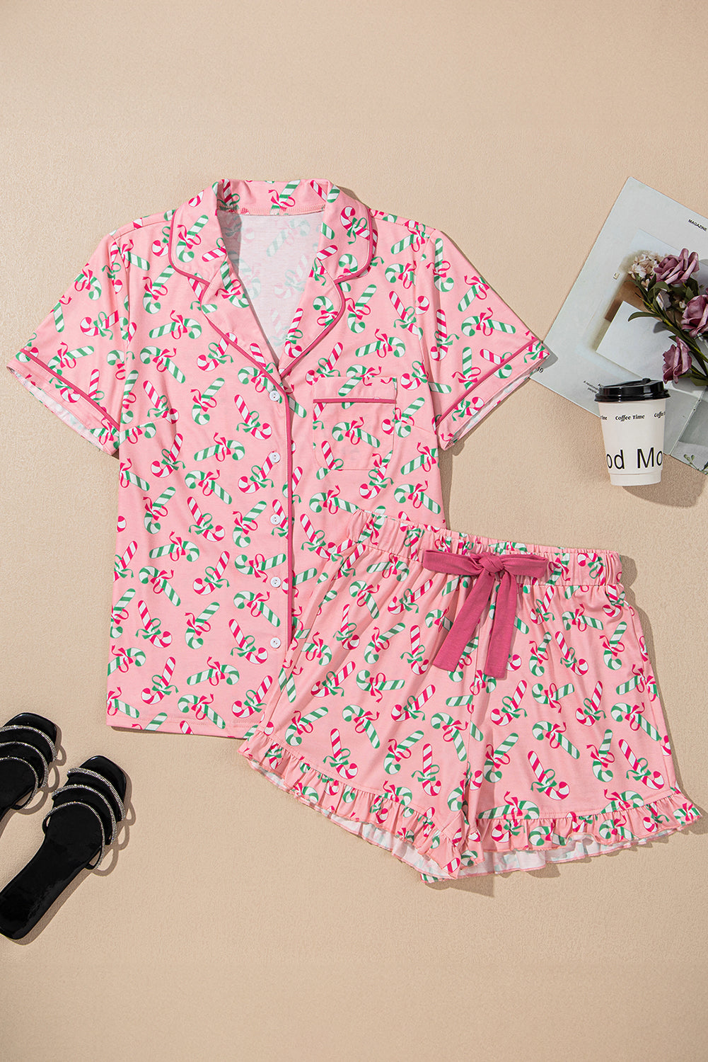 Pink Christmas Candy Pajamas Set