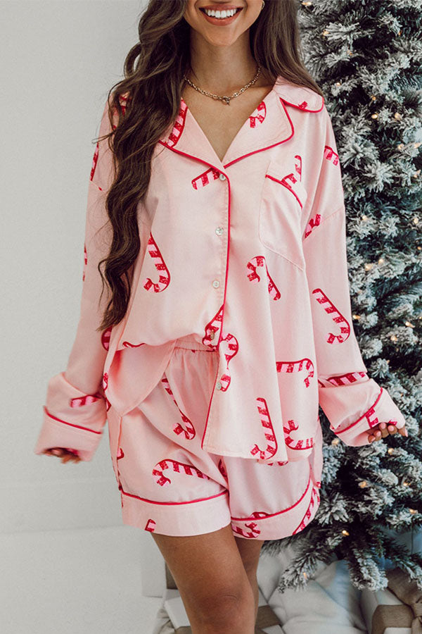 Pink Christmas Candy Cane Pyjama Set