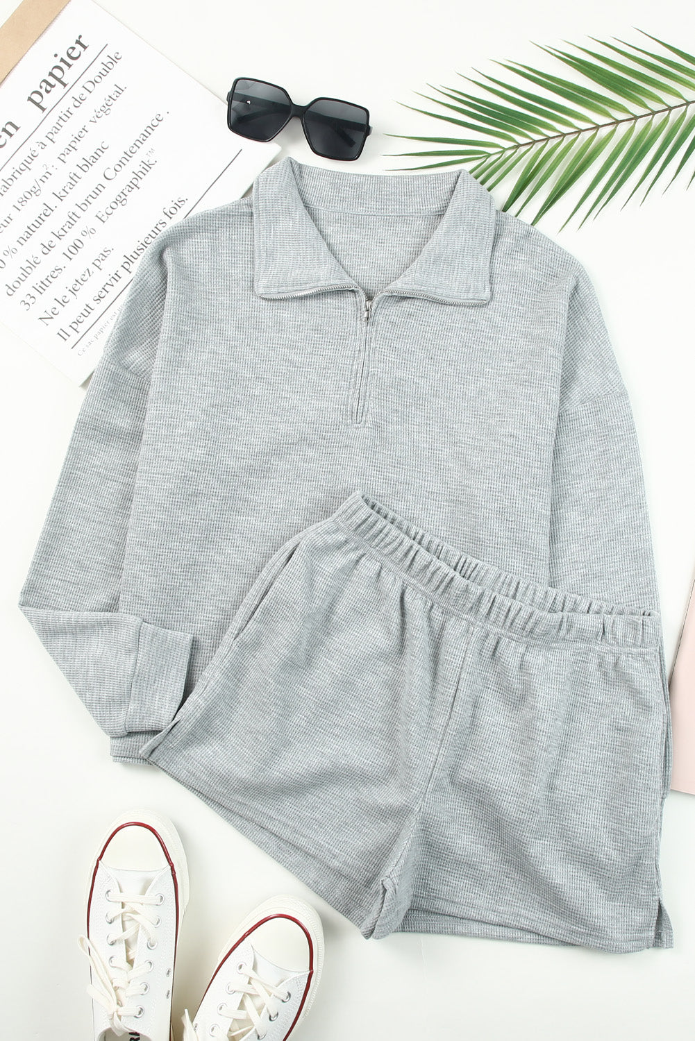 Gray Zipped Sweat and Shorts Set