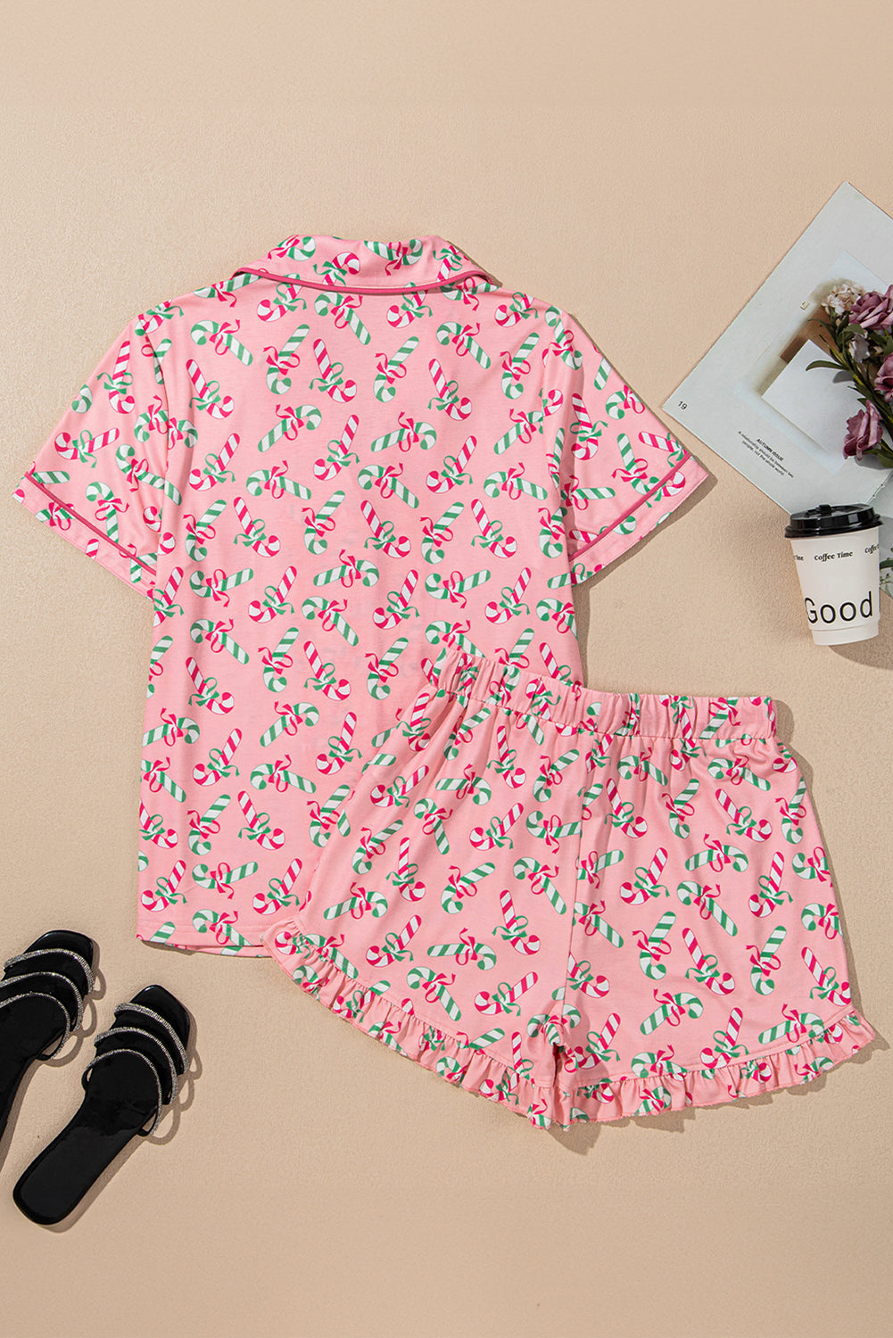 Pink Christmas Candy Pajamas Set