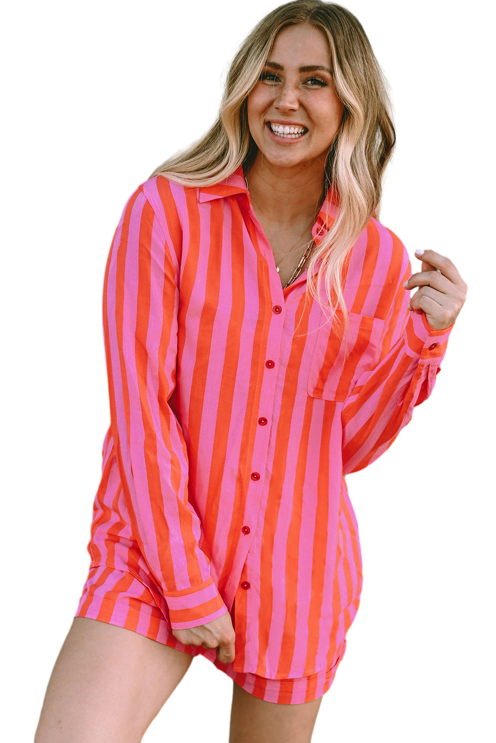 Orange & Pink Striped Pyjama Set