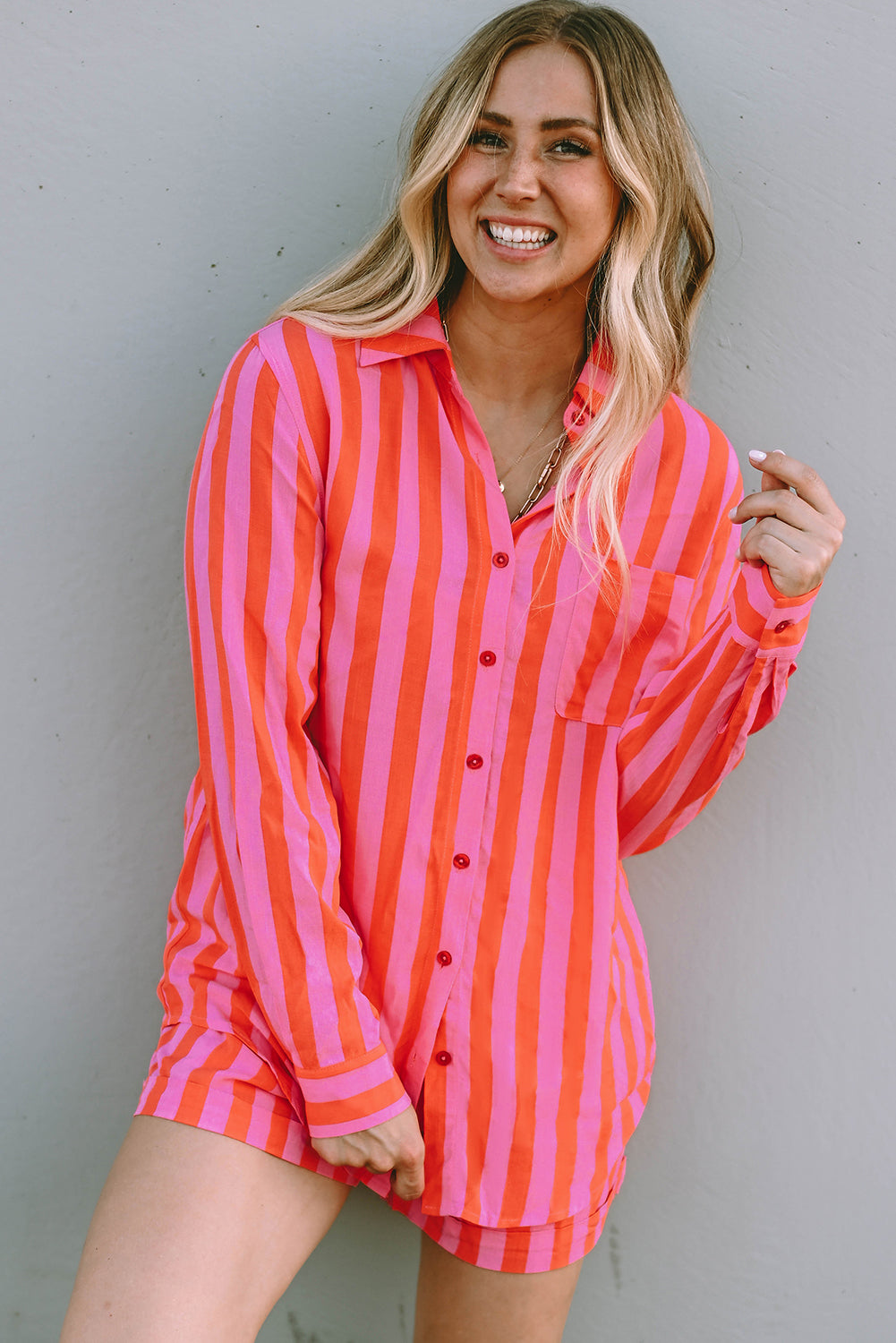 Orange & Pink Striped Pyjama Set