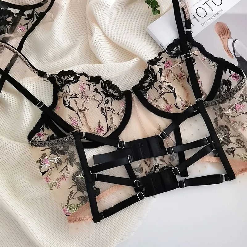 See-through Lace Black Flowery Set