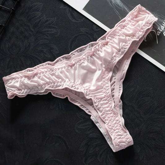 French Ruffle Satin Thong S