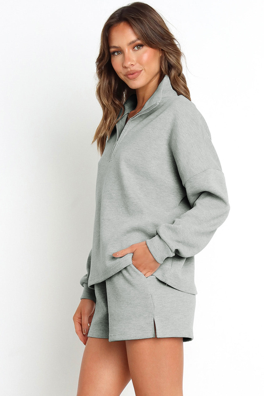 Gray Zipped Sweat and Shorts Set