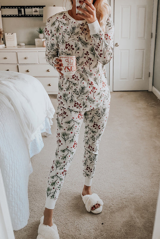 White Holly Print Lounge Set