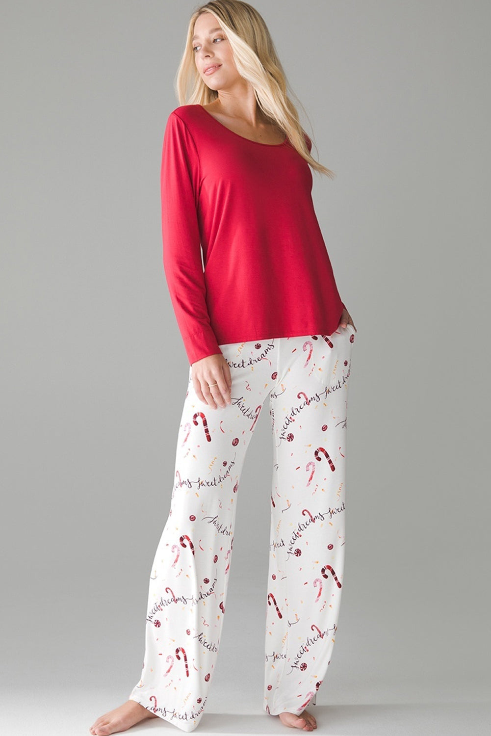 Red Top and Christmas Pants Lounge Set