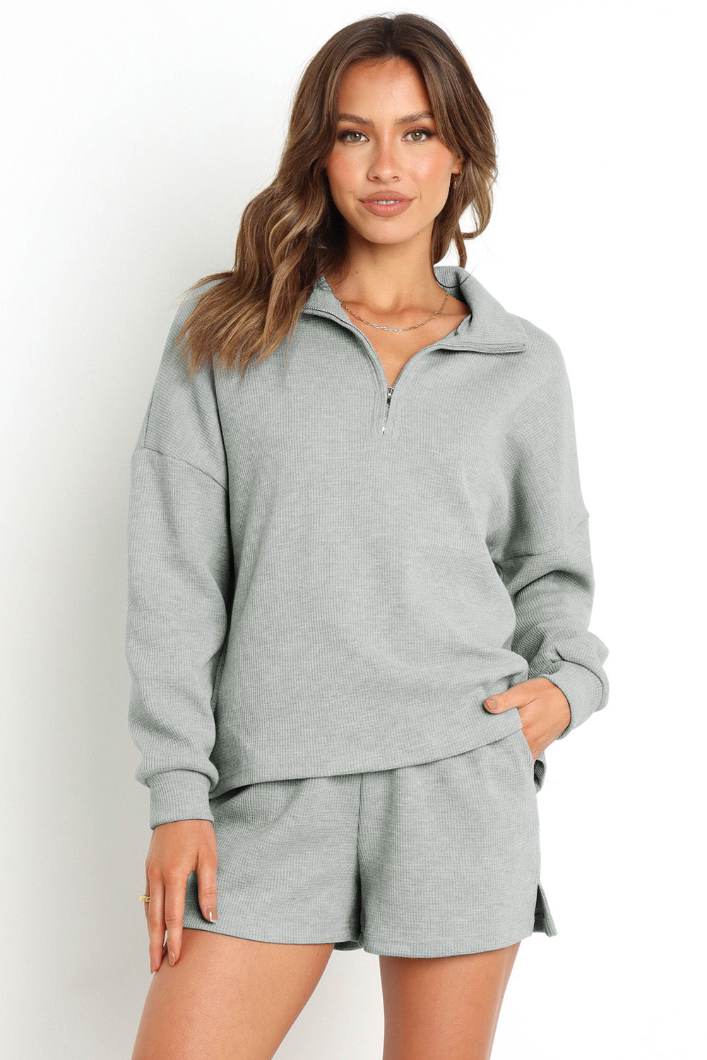 Gray Zipped Sweat and Shorts Set