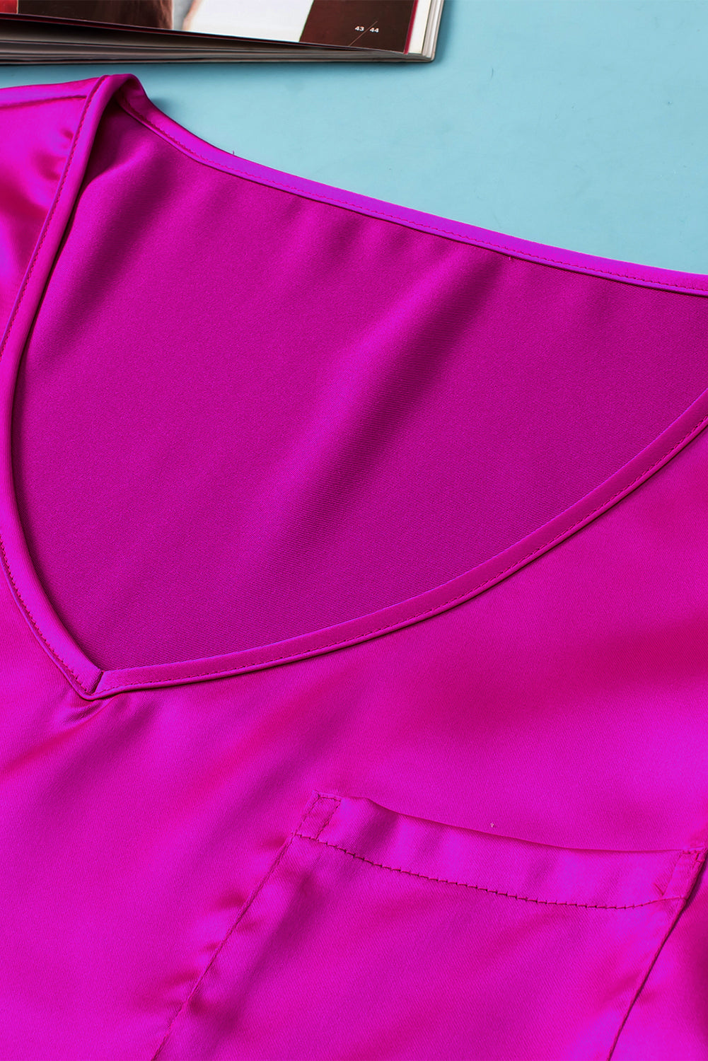 Bright Pink Satin V Neck Shorts Set