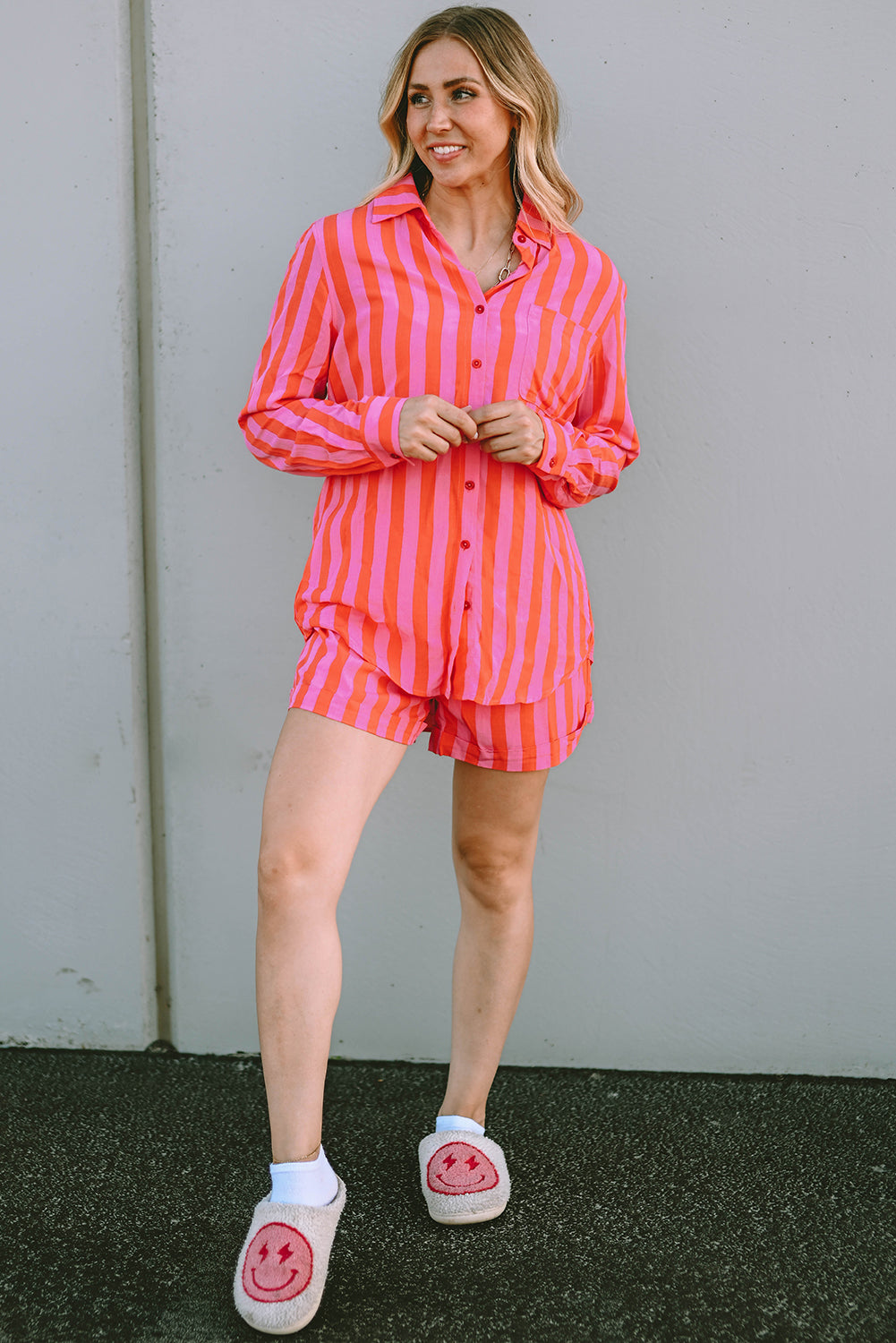 Orange & Pink Striped Pyjama Set