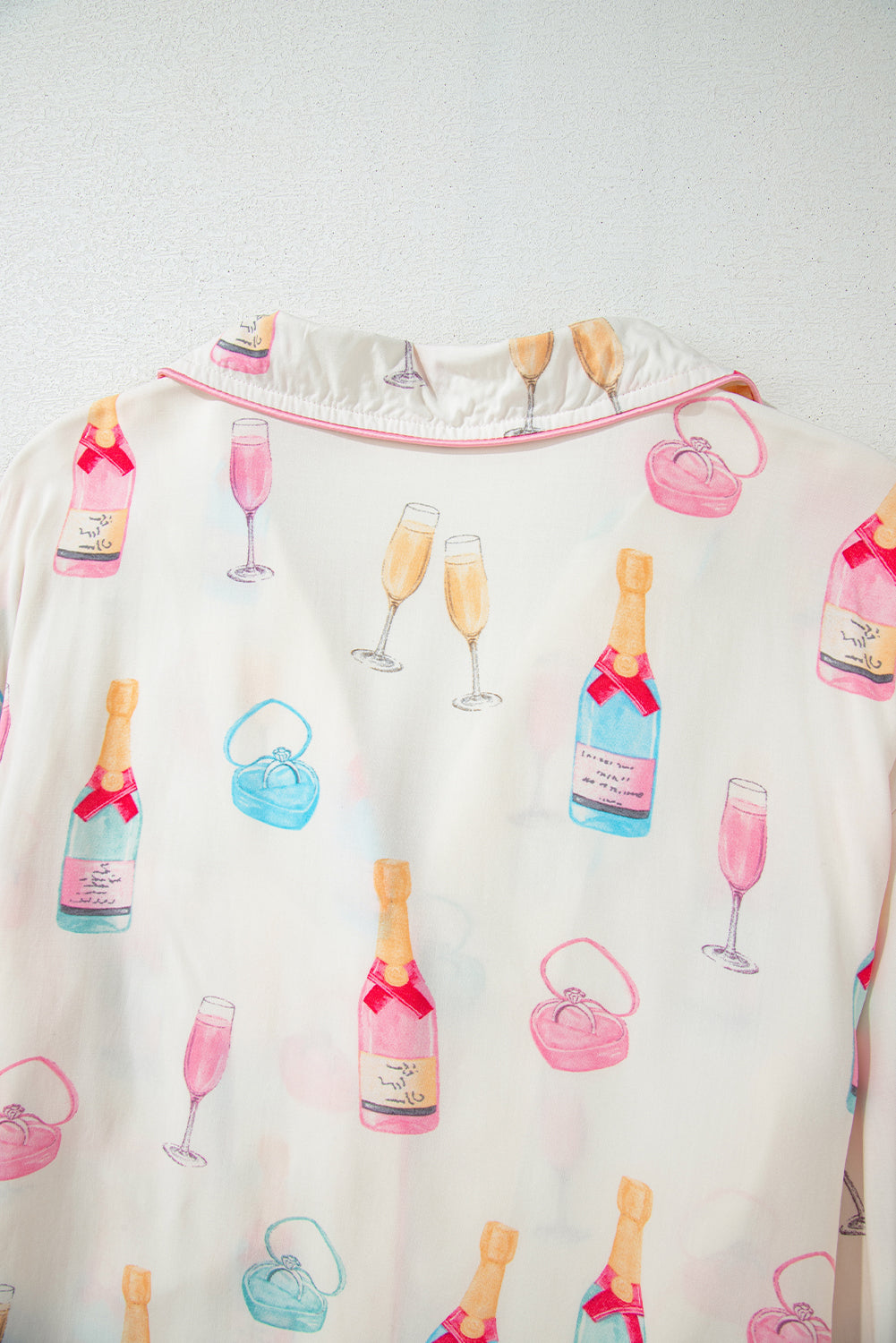 Wine Glass Print Bow Knot Pyjama Set