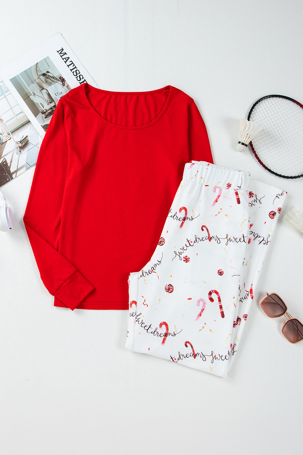 Red Top and Christmas Pants Lounge Set