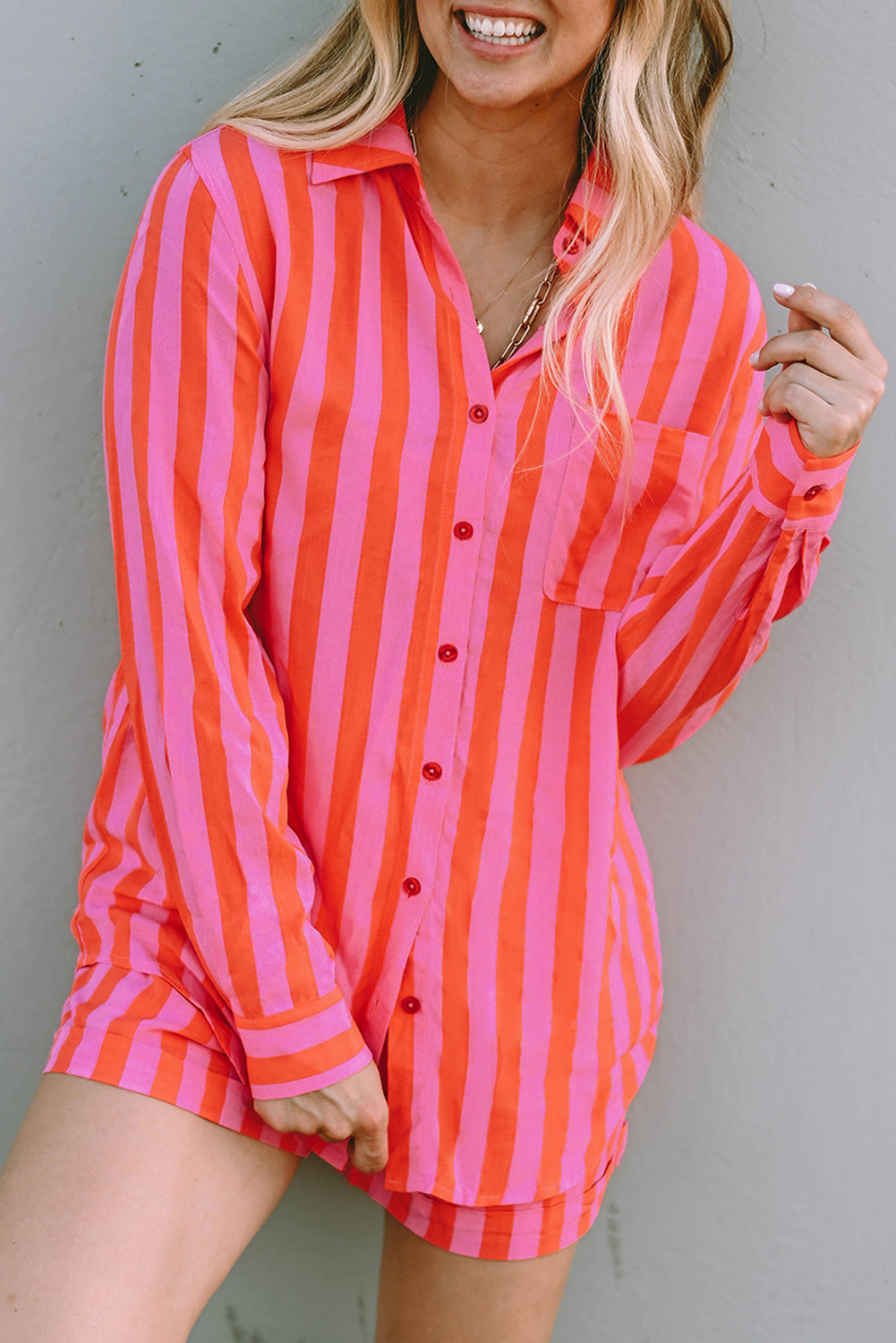 Orange & Pink Striped Pyjama Set