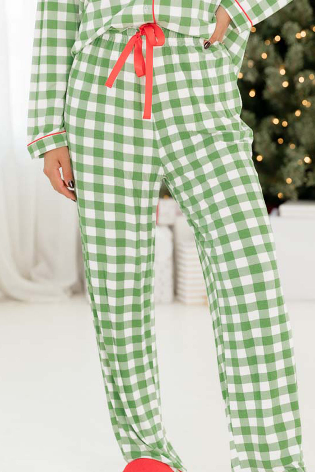 Light Green Christmas Plaid Pyjama Set