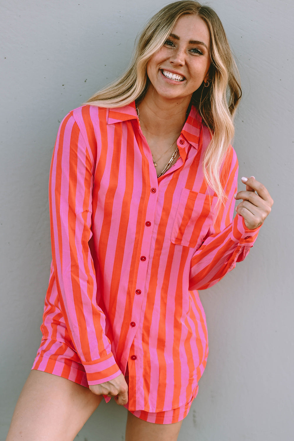 Orange & Pink Striped Pyjama Set