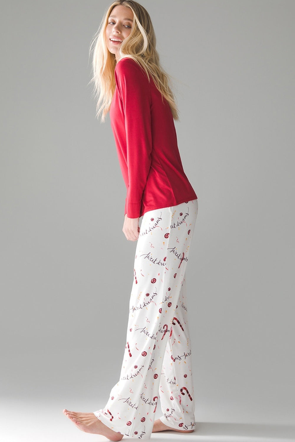 Red Top and Christmas Pants Lounge Set