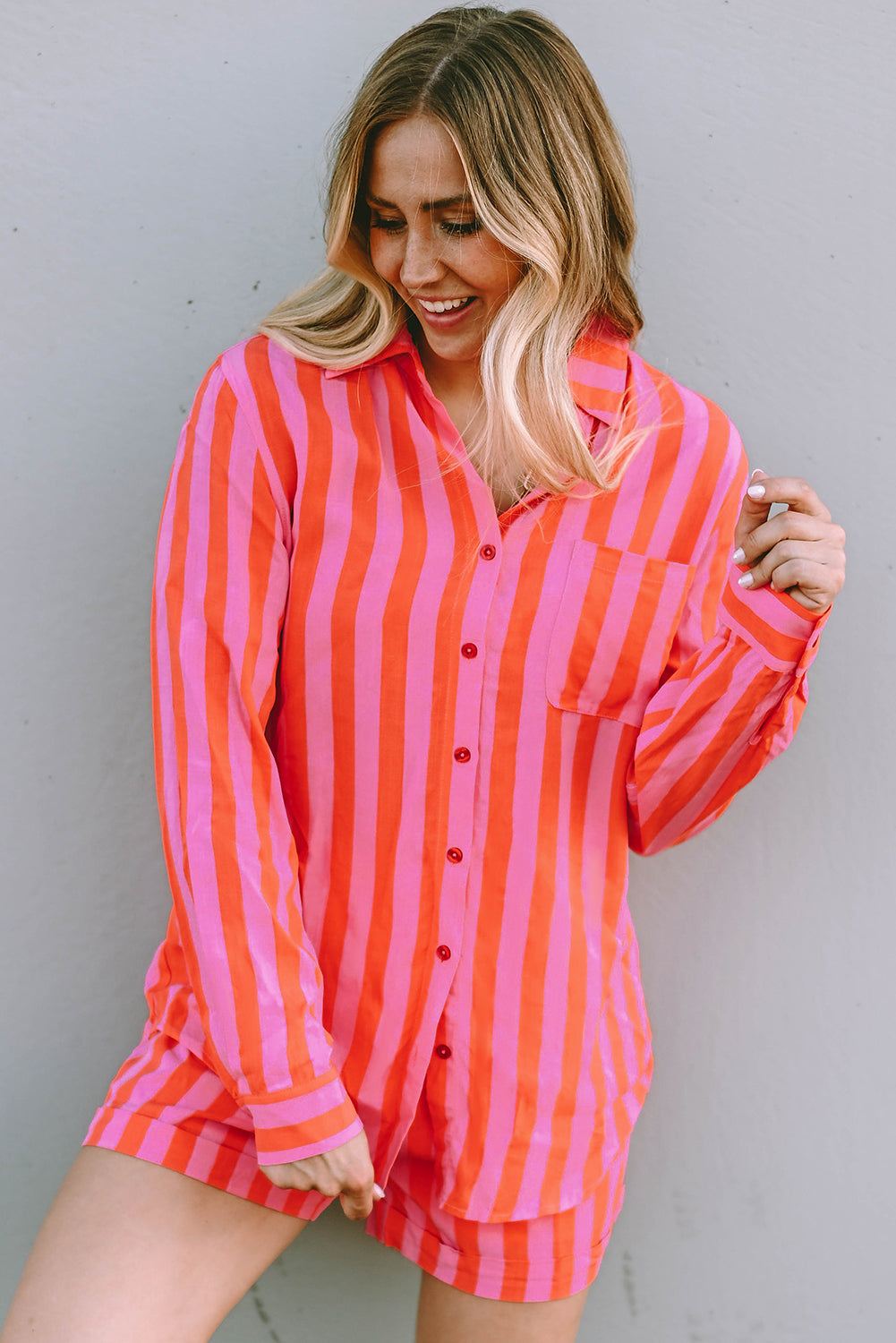 Orange & Pink Striped Pyjama Set