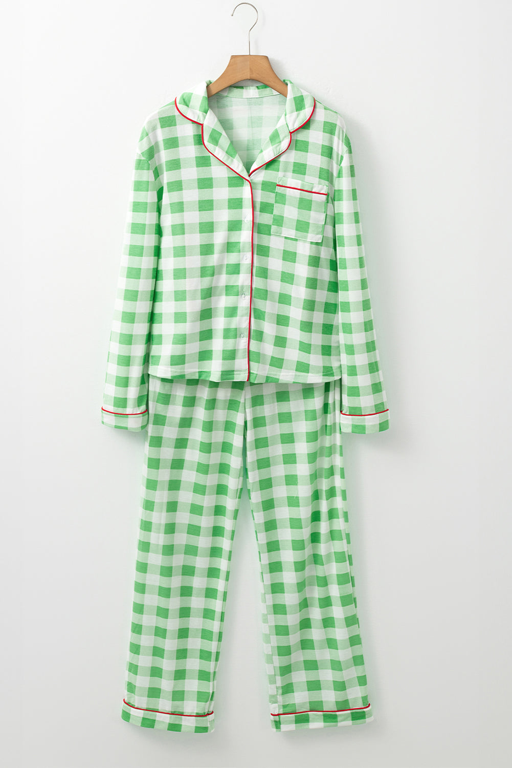 Light Green Christmas Plaid Pyjama Set